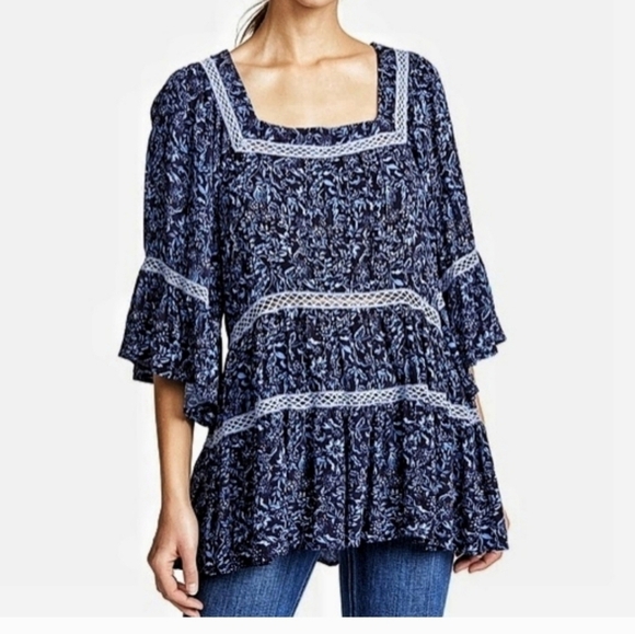 Free People Tops - Free People Top Boho Chic Flowy Swing top Talk about it Tunic Blue S Bohemian